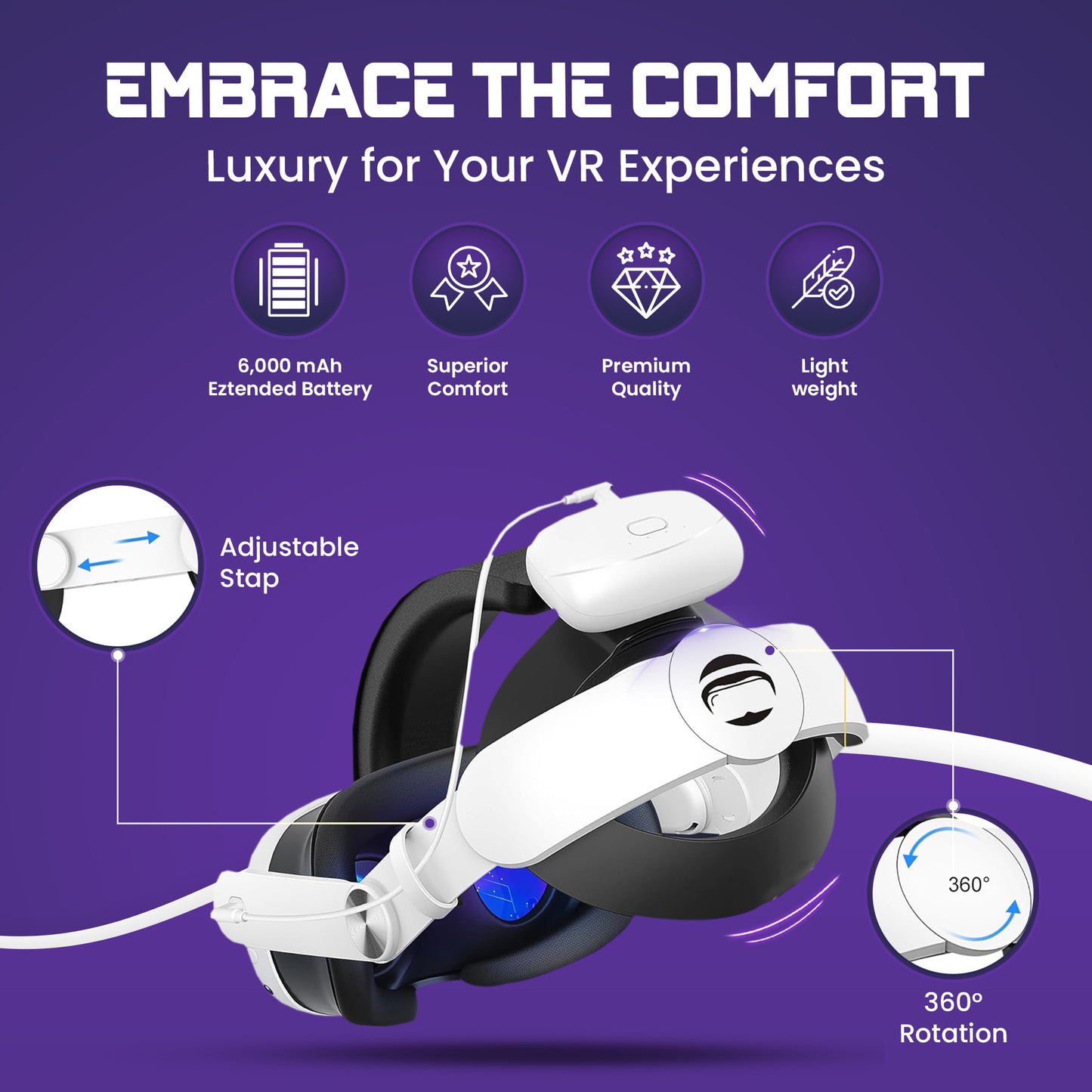 CYBVR Comfort Strap with Battery for the Meta Quest 3